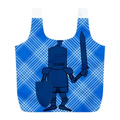 Blue Knight On Plaid Reusable Bag (l) by StuffOrSomething