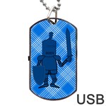 Blue Knight on Plaid Dog Tag USB Flash (Two Sides) Back