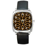 Tribal Diamonds Pattern Brown Colors Abstract Design Square Leather Watch Front