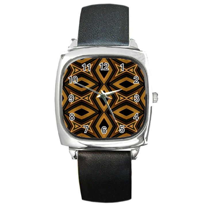 Tribal Diamonds Pattern Brown Colors Abstract Design Square Leather Watch
