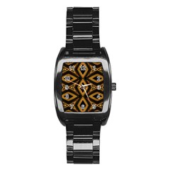 Tribal Diamonds Pattern Brown Colors Abstract Design Stainless Steel Barrel Watch