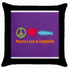 Peace Love & Zeppelin Black Throw Pillow Case by SaraThePixelPixie