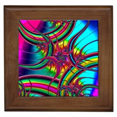 Abstract Neon Fractal Rainbows Framed Ceramic Tile by StuffOrSomething