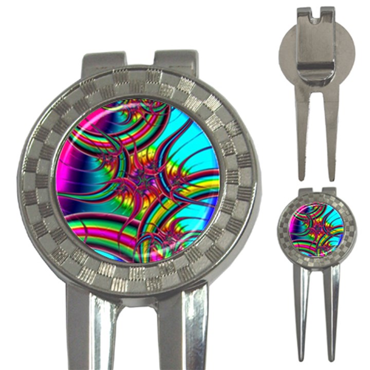 Abstract Neon Fractal Rainbows Golf Pitchfork & Ball Marker