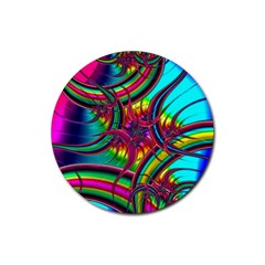 Abstract Neon Fractal Rainbows Drink Coaster (round) by StuffOrSomething