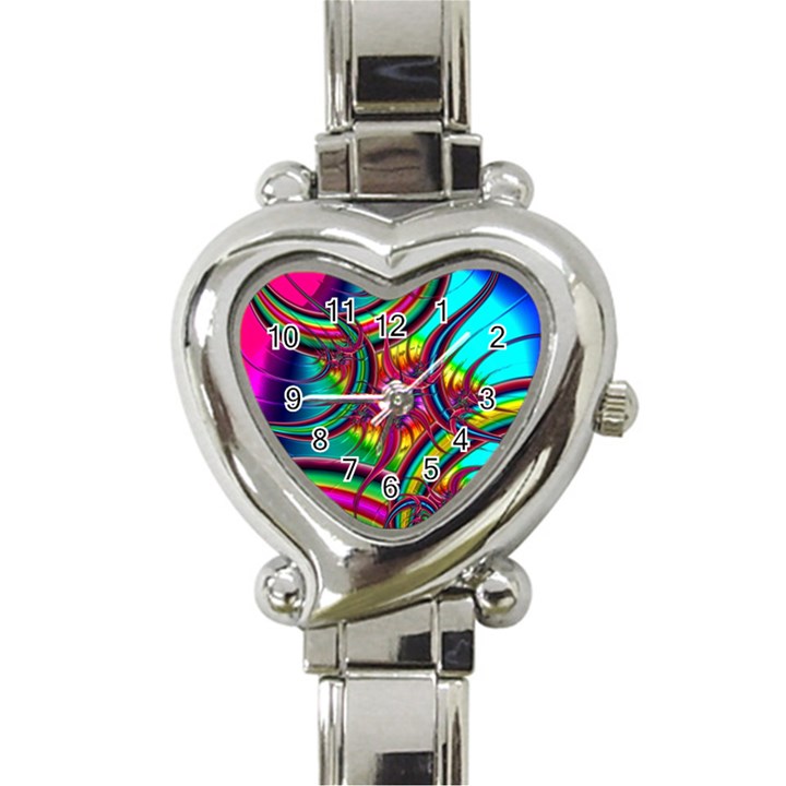 Abstract Neon Fractal Rainbows Heart Italian Charm Watch 