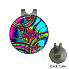 Abstract Neon Fractal Rainbows Hat Clip With Golf Ball Marker by StuffOrSomething