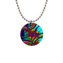 Abstract Neon Fractal Rainbows Button Necklace by StuffOrSomething