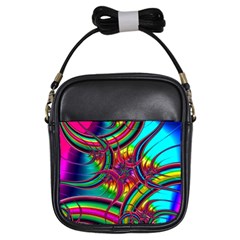 Abstract Neon Fractal Rainbows Girl s Sling Bag by StuffOrSomething