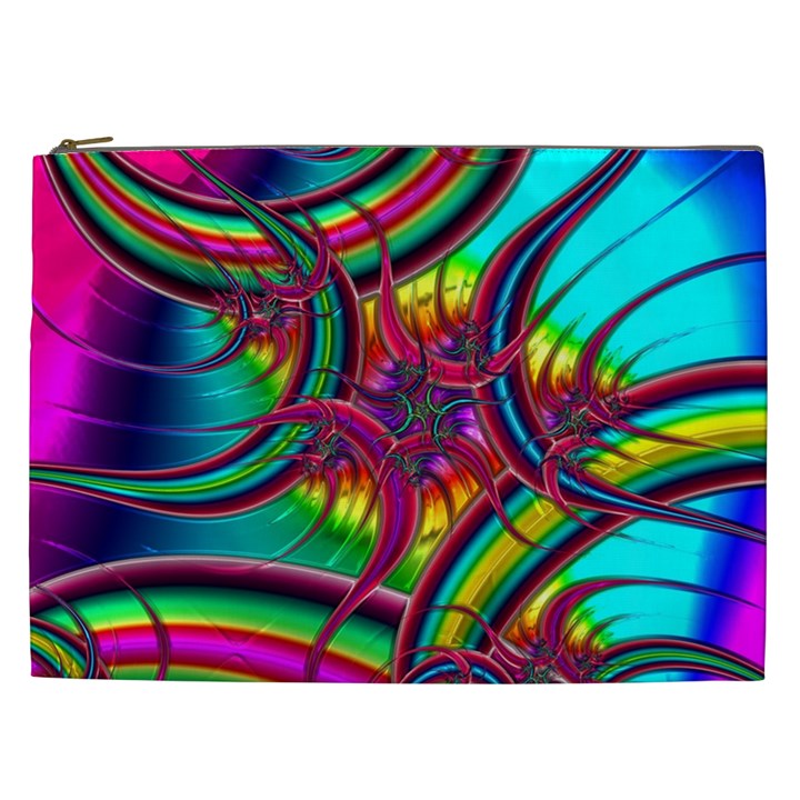 Abstract Neon Fractal Rainbows Cosmetic Bag (XXL)