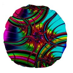 Abstract Neon Fractal Rainbows 18  Premium Round Cushion  by StuffOrSomething