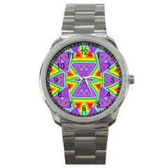 Trippy Rainbow Triangles Sport Metal Watch by SaraThePixelPixie