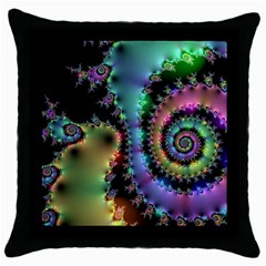 Satin Rainbow, Spiral Curves Through The Cosmos Black Throw Pillow Case by DianeClancy