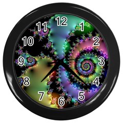 Satin Rainbow, Spiral Curves Through The Cosmos Wall Clock (black) by DianeClancy