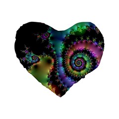 Satin Rainbow, Spiral Curves Through The Cosmos 16  Premium Heart Shape Cushion  by DianeClancy