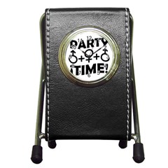 Party Time Threesome Sex Concept Typographic Design Stationery Holder Clock by dflcprints