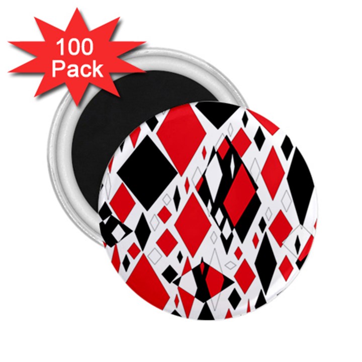 Distorted Diamonds In Black & Red 2.25  Button Magnet (100 pack)