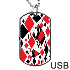 Distorted Diamonds In Black & Red Dog Tag Usb Flash Drive by StuffOrSomething