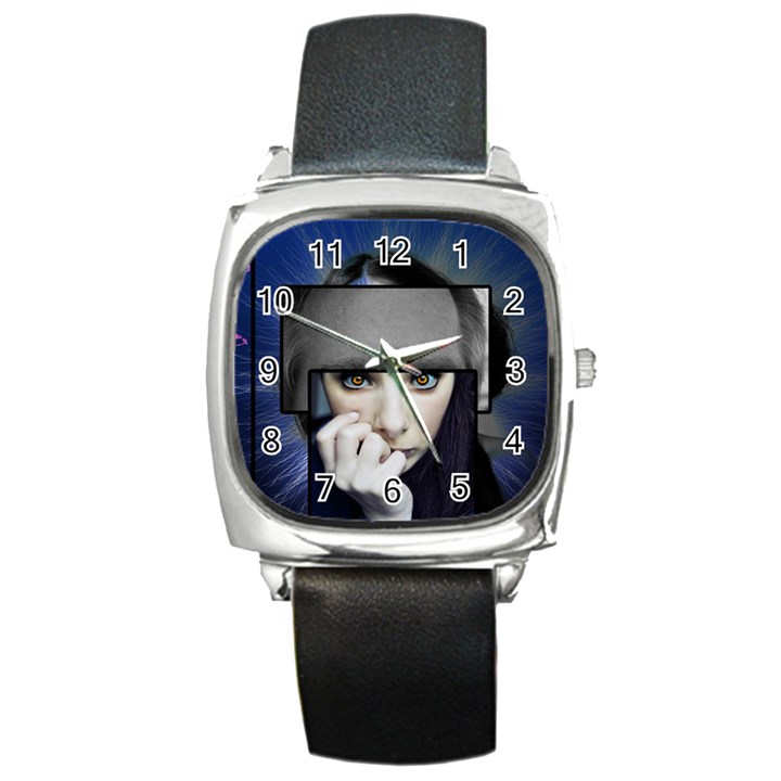 Fibro Brain Square Leather Watch