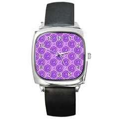 Purple And White Swirls Background Square Leather Watch by Colorfulart23