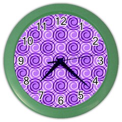 Purple And White Swirls Background Wall Clock (color) by Colorfulart23