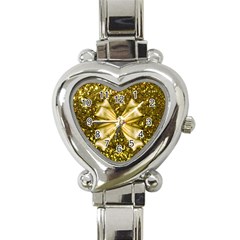 Golden Sequins And Bow Heart Italian Charm Watch  by ElenaIndolfiStyle