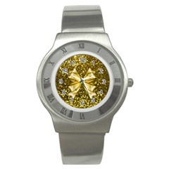 Golden Sequins And Bow Stainless Steel Watch (slim) by ElenaIndolfiStyle