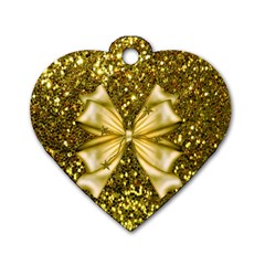 Golden Sequins And Bow Dog Tag Heart (one Sided)  by ElenaIndolfiStyle