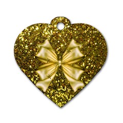 Golden Sequins And Bow Dog Tag Heart (two Sided) by ElenaIndolfiStyle