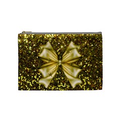 Golden Sequins And Bow Cosmetic Bag (medium) by ElenaIndolfiStyle