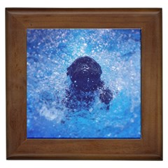 French Bulldog Swimming Framed Ceramic Tile