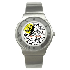 Happy Halloween Collage Stainless Steel Watch (slim) by StuffOrSomething