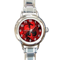 Yin Yang Dragons Red And Black Round Italian Charm Watch by JeffBartels