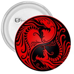 Yin Yang Dragons Red And Black 3  Button by JeffBartels