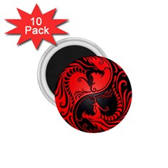 Yin Yang Dragons Red And Black 1 75  Button Magnet (10 Pack) by JeffBartels