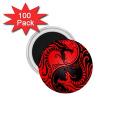 Yin Yang Dragons Red And Black 1 75  Button Magnet (100 Pack)