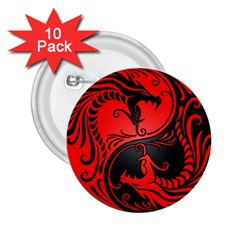 Yin Yang Dragons Red And Black 2 25  Button (10 Pack)