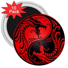 Yin Yang Dragons Red And Black 3  Button Magnet (10 Pack) by JeffBartels