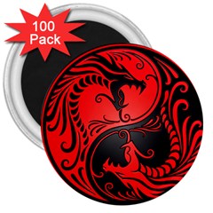 Yin Yang Dragons Red And Black 3  Button Magnet (100 Pack) by JeffBartels
