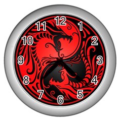 Yin Yang Dragons Red And Black Wall Clock (silver)