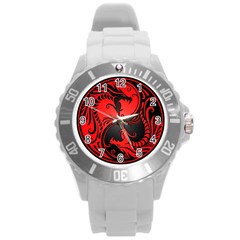 Yin Yang Dragons Red And Black Plastic Sport Watch (large) by JeffBartels