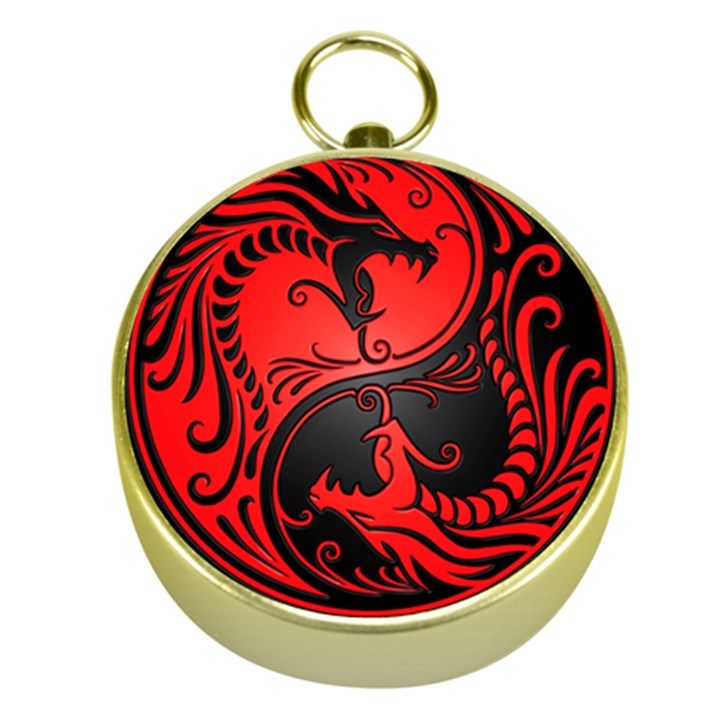 Yin Yang Dragons Red and Black Gold Compass