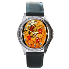 The Search Continues Round Leather Watch (silver Rim)