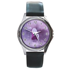 Profile Of Pain Round Leather Watch (silver Rim) by FunWithFibro