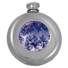 Pink And Blue Morning Frost Fractal Hip Flask (round)