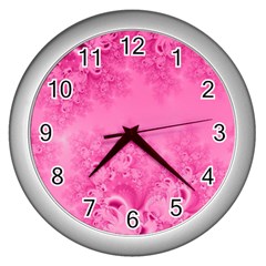 Soft Pink Frost Of Morning Fractal Wall Clock (silver) by Artist4God