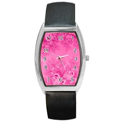 Soft Pink Frost Of Morning Fractal Tonneau Leather Watch by Artist4God