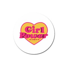 Girl Power Heart Shaped Typographic Design Quote Magnet 3  (round)