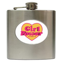 Girl Power Heart Shaped Typographic Design Quote Hip Flask by dflcprints