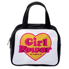 Girl Power Heart Shaped Typographic Design Quote Classic Handbag (one Side) by dflcprints